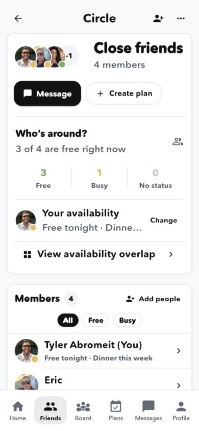 You In? Circle on mobile