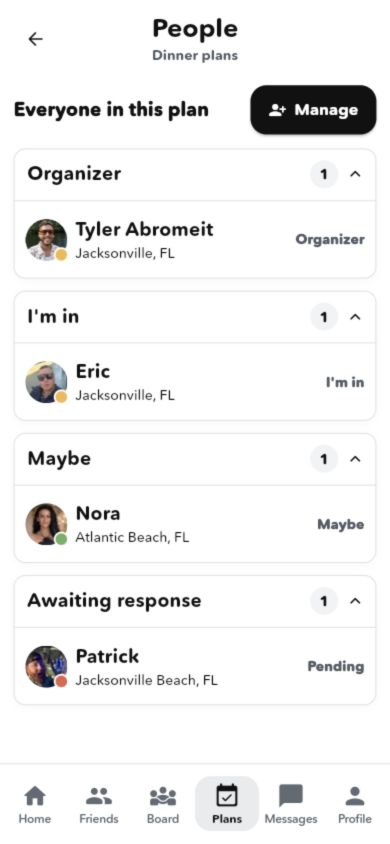 You In? plan participants and RSVP groups